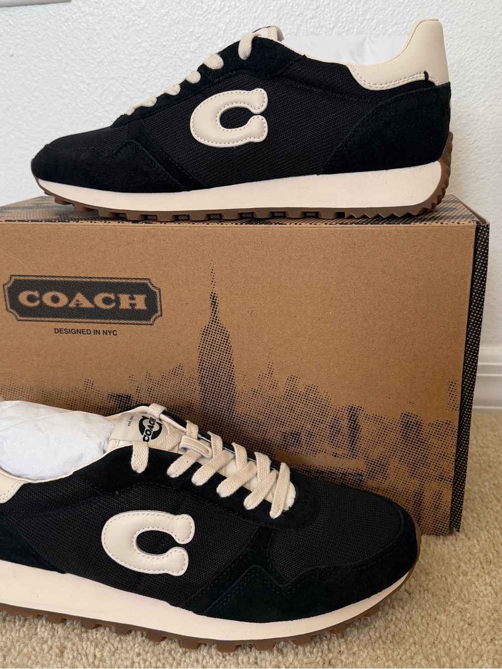 Coach Retro Runner Mens 9 New Sneakers Suede Shoes NWT Lightweight Black Drivers